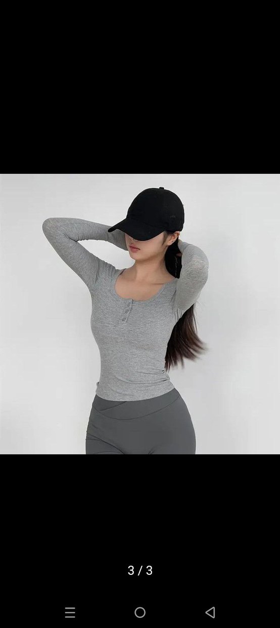 Düğmeli Gri Uzun Kollu Spor Bluz - Görsel 2