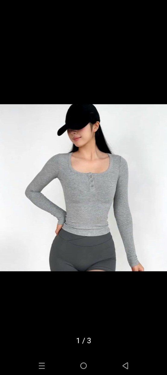 Düğmeli Gri Uzun Kollu Spor Bluz - Görsel 3