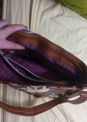 Renkli Baskılı Deri Kadın Çanta - Görsel 4