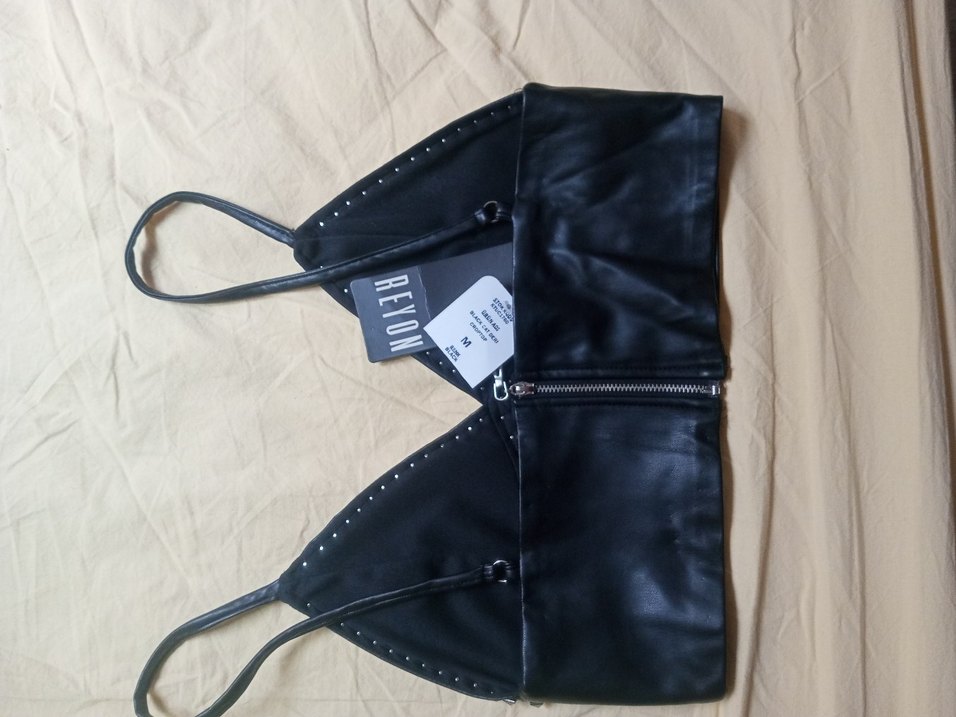 Deri Siyah V Yakalı Strappy Bustiyer - Görsel 3