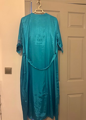 Nakışlı Turkuaz Kadın Uzun Gecelik - Görsel 5