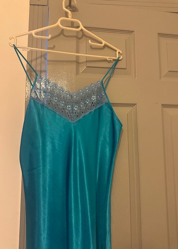 Nakışlı Turkuaz Kadın Uzun Gecelik - Görsel 4