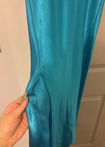 Nakışlı Turkuaz Kadın Uzun Gecelik - Görsel 8