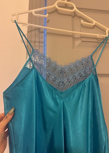 Nakışlı Turkuaz Kadın Uzun Gecelik - Görsel 7