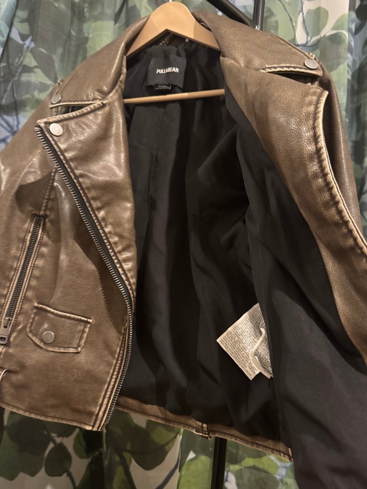 Kadın Deri Biker Ceket - PULL&BEAR - Görsel 4