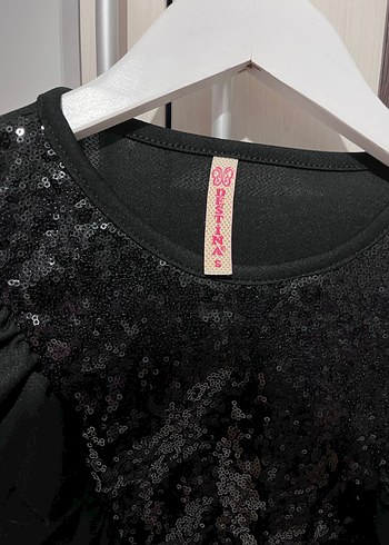 Siyah Uzun Kollu payetli Fırfırlı tunik - Görsel 3