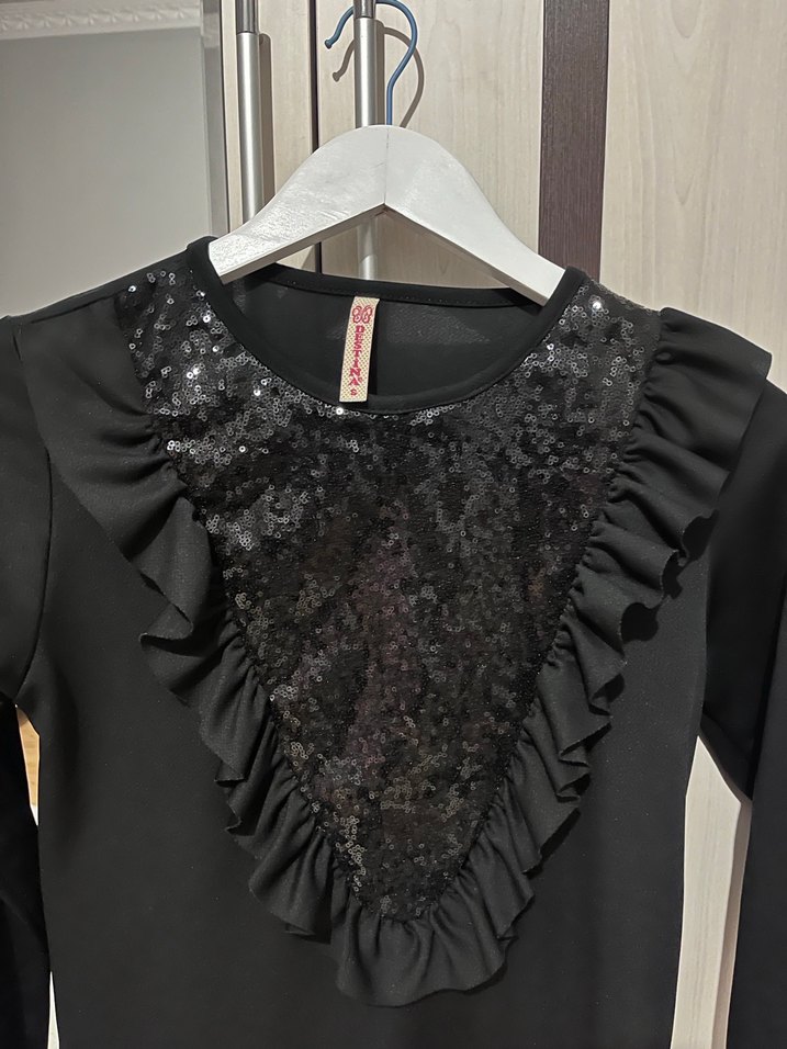 Siyah Uzun Kollu payetli Fırfırlı tunik - Görsel 2