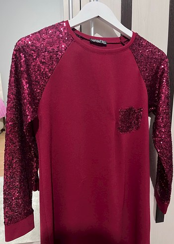 Bordo Simli Uzun Kollu Midi Tunik - Görsel 2