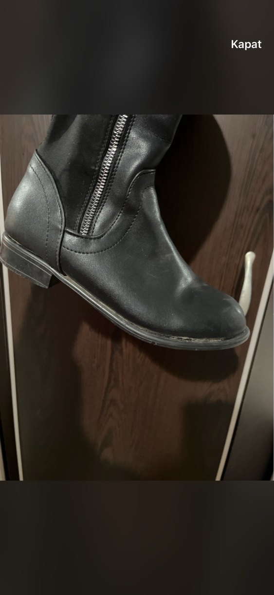 Siyah Deri Dizüstü Fermuarlı Çizme - Görsel 3