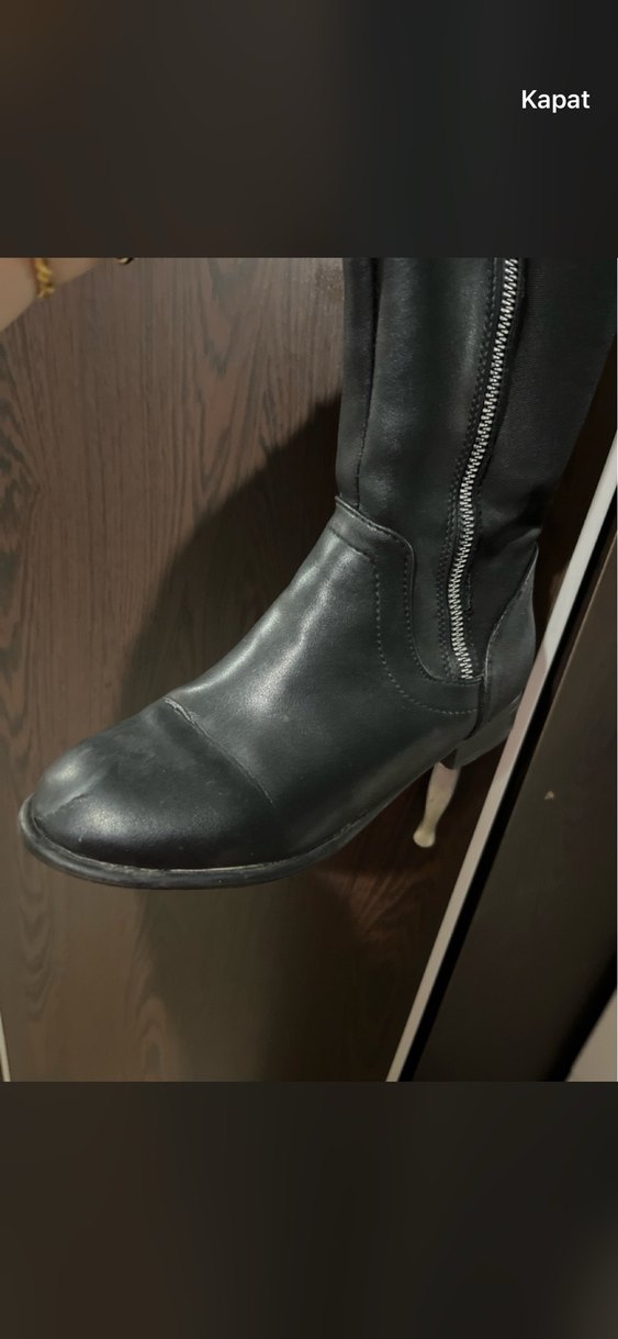 Siyah Deri Dizüstü Fermuarlı Çizme - Görsel 2