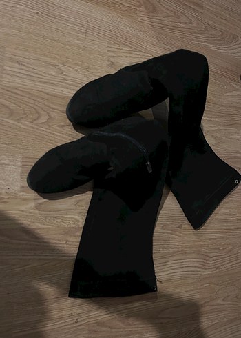 Siyah Süet  Dizüstü kalın topuklu Bot - Görsel 3