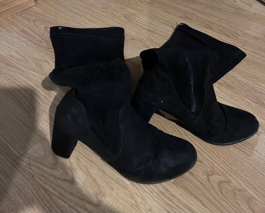 Siyah Süet  Dizüstü kalın topuklu Bot - Görsel 2