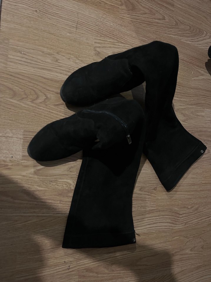 Siyah Süet  Dizüstü kalın topuklu Bot - Görsel 3