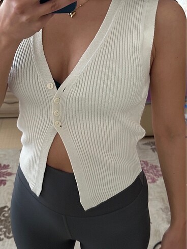 trendyolmilla ekru crop triko yelek - Görsel 5