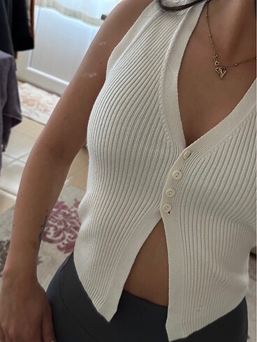 trendyolmilla ekru crop triko yelek - Görsel 7