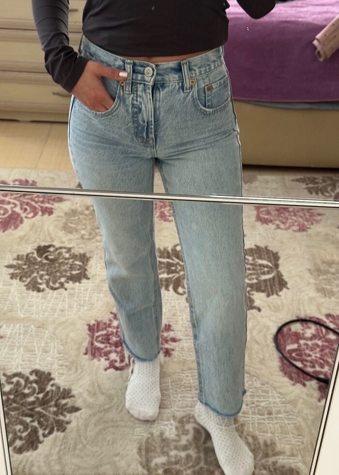 stradivarius d96 straight fit crop jean - Görsel 3