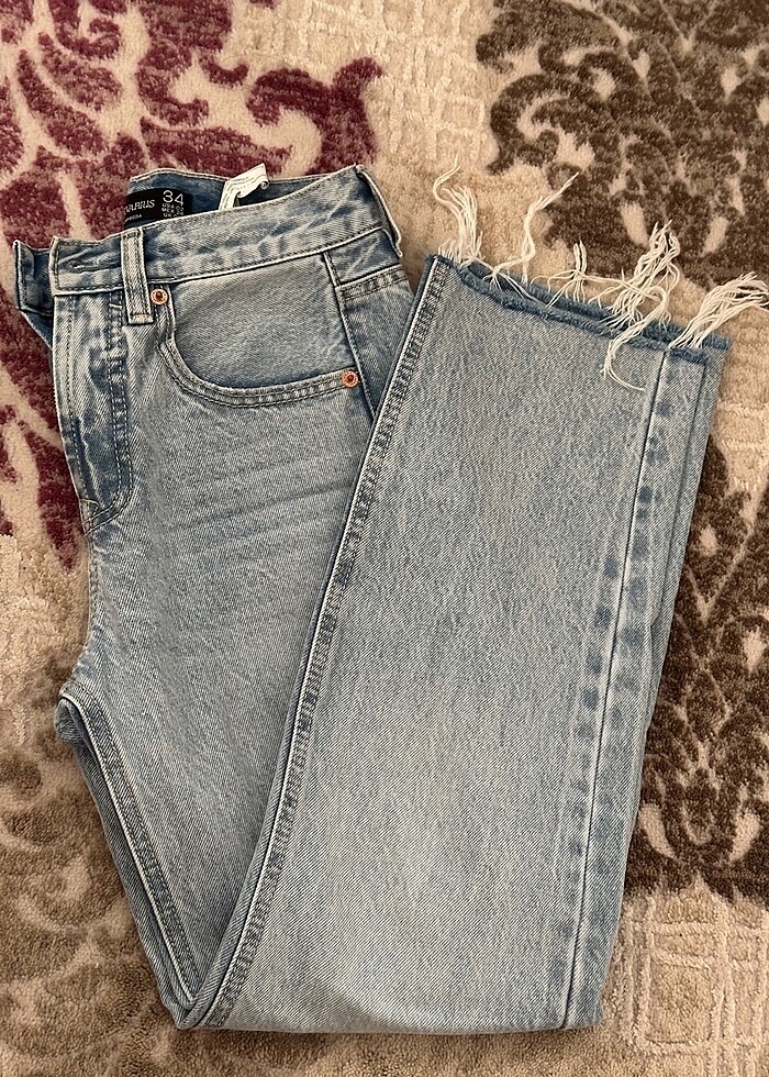 stradivarius d96 straight fit crop jean - Görsel 2