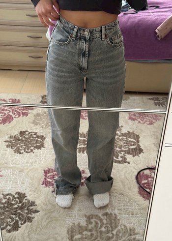 34 Beden gri Renk Zara Gri wide leg jean