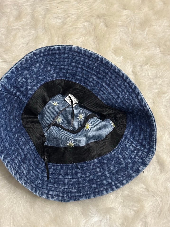 Papatya Nakışlı Jean Bucket Şapka - Görsel 4