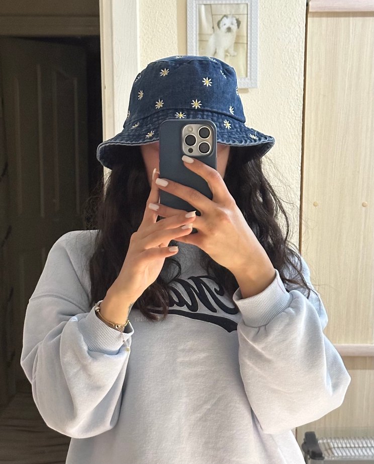 Papatya Nakışlı Jean Bucket Şapka - Görsel 5