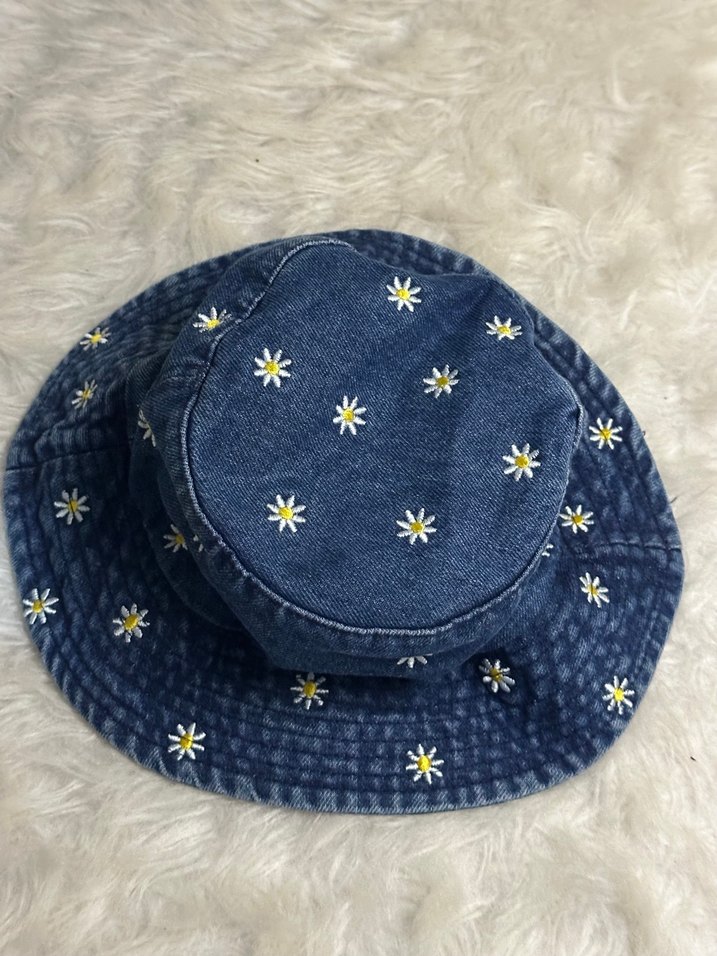 Papatya Nakışlı Jean Bucket Şapka - Görsel 2