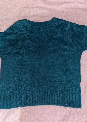 V Yaka Turkuaz Kadın Triko Kazak - Görsel 2