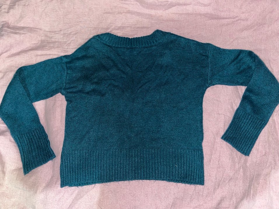 V Yaka Turkuaz Kadın Triko Kazak - Görsel 2