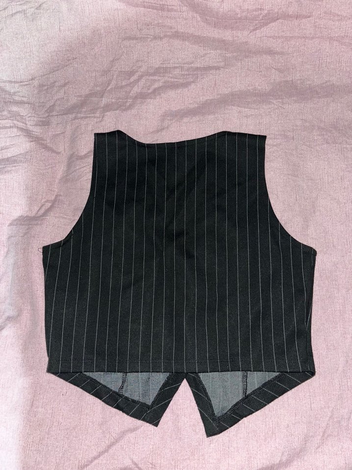 Düğmeli Çizgili Siyah Kadın Yelek - Görsel 2