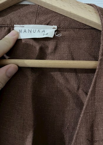 s Beden Kemerli Kahverengi Keten Kadın Kimono MANUKA