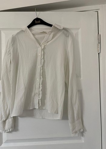 Koton Uzun Kollu Beyaz Keten Gömlek - Görsel 2