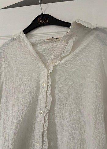 Koton Uzun Kollu Beyaz Keten Gömlek - Görsel 5