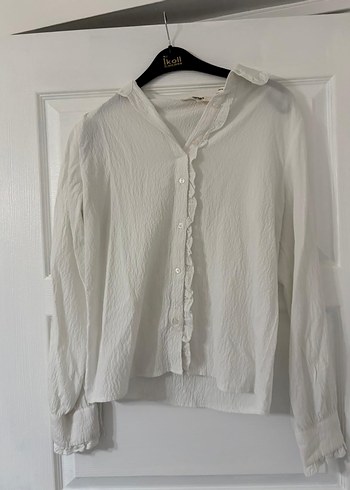 Koton Uzun Kollu Beyaz Keten Gömlek - Görsel 6