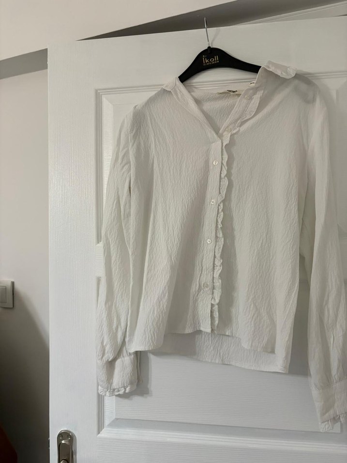Koton Uzun Kollu Beyaz Keten Gömlek - Görsel 3