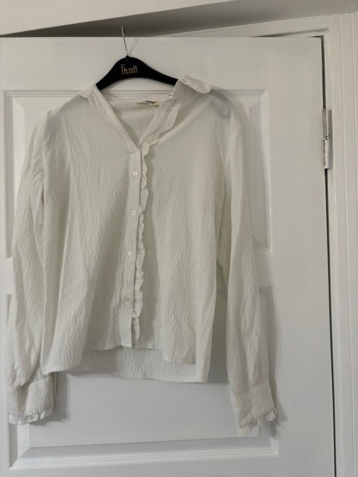 Koton Uzun Kollu Beyaz Keten Gömlek - Görsel 2