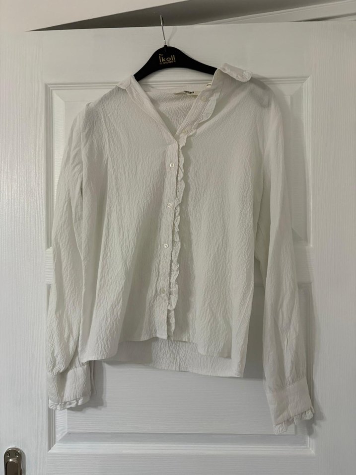 Koton Uzun Kollu Beyaz Keten Gömlek - Görsel 4