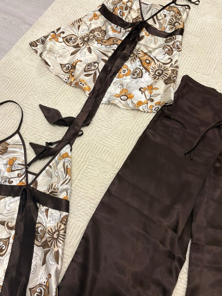 Bohem Tarzı Kahverengi İp Askılı Takım - Görsel 2