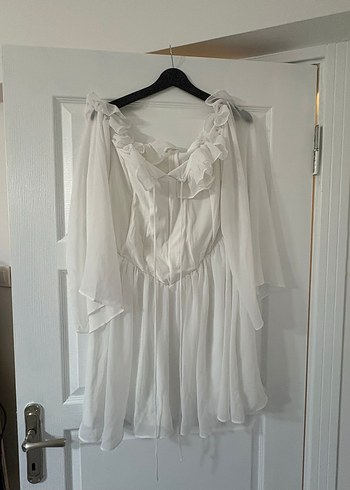 Beyaz Mini Elbise - Görsel 5