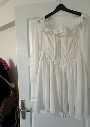 Beyaz Mini Elbise - Görsel 8