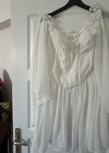 Beyaz Mini Elbise - Görsel 9
