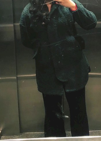 Koyu Yeşil Kadın Midi Kaban - Görsel 5