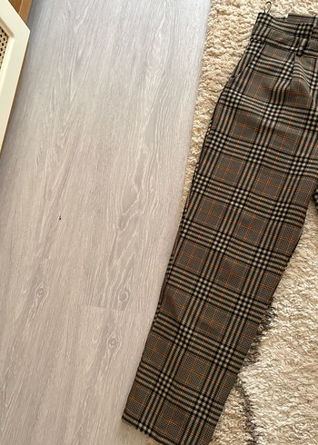 Kahverengi Ekose Kadın Kumaş Pantolon - Görsel 2