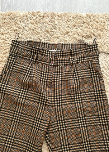 Kahverengi Ekose Kadın Kumaş Pantolon - Görsel 10