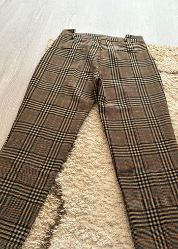 Kahverengi Ekose Kadın Kumaş Pantolon - Görsel 7