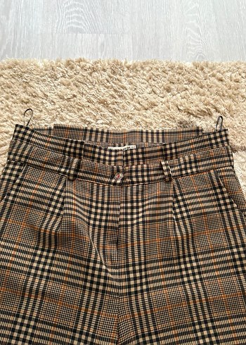 Kahverengi Ekose Kadın Kumaş Pantolon - Görsel 9