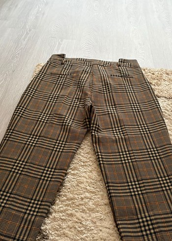 Kahverengi Ekose Kadın Kumaş Pantolon - Görsel 3