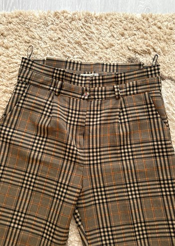 Kahverengi Ekose Kadın Kumaş Pantolon - Görsel 8