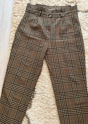 Kahverengi Ekose Kadın Kumaş Pantolon - Görsel 6