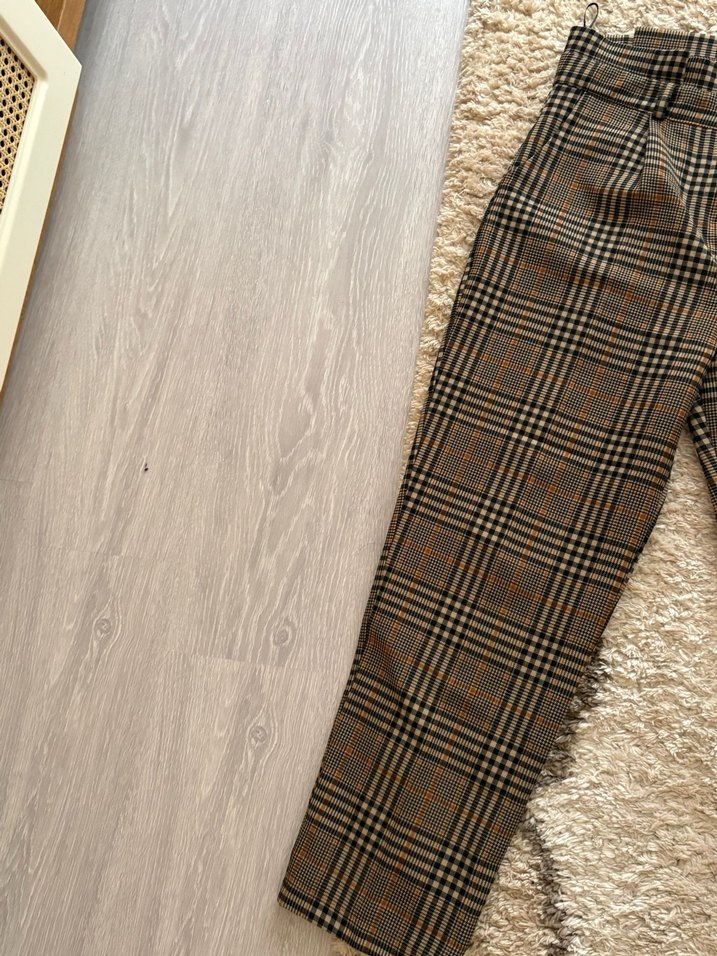 Kahverengi Ekose Kadın Kumaş Pantolon - Görsel 2