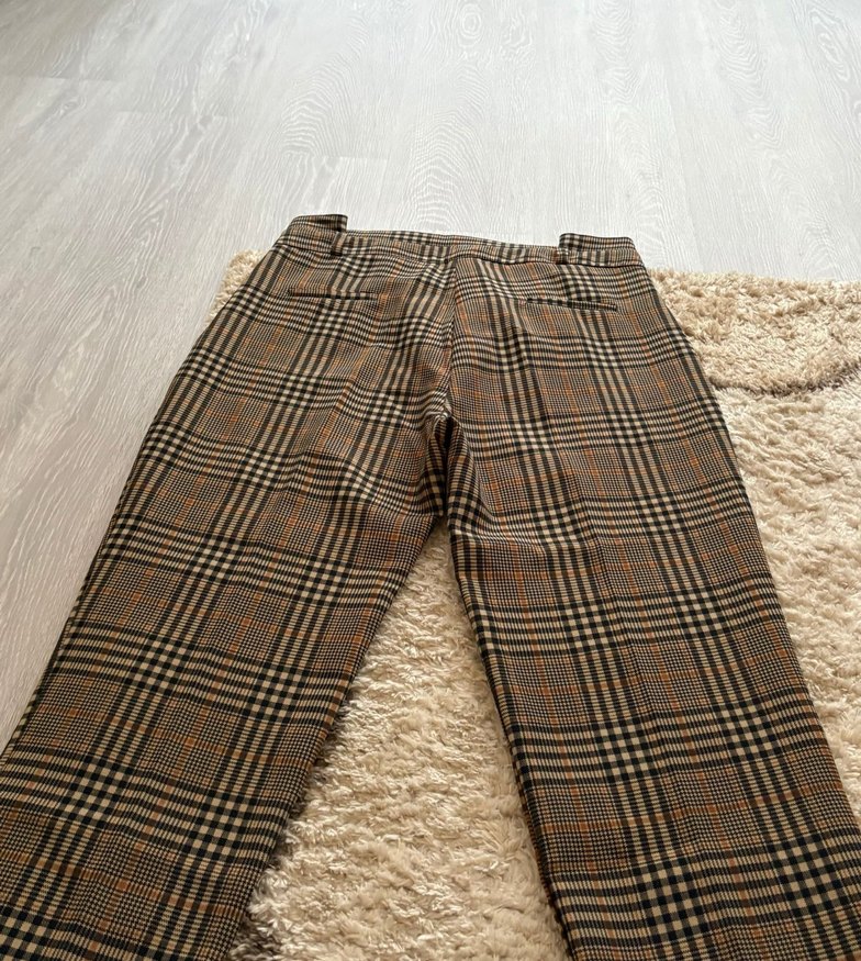 Kahverengi Ekose Kadın Kumaş Pantolon - Görsel 3