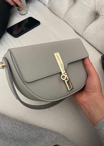 Gri Deri Kadın El Çantası - Görsel 3